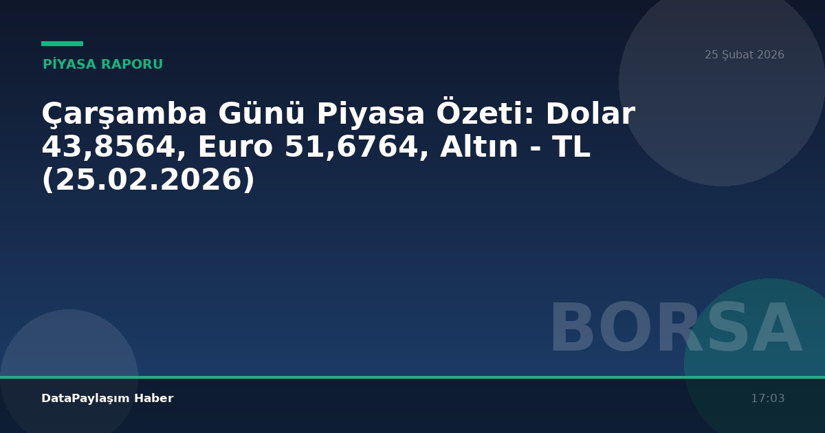 Çarşamba Günü Piyasa Özeti: Dolar 43,8564, Euro 51,6764, Altın - TL (25.02.2026)